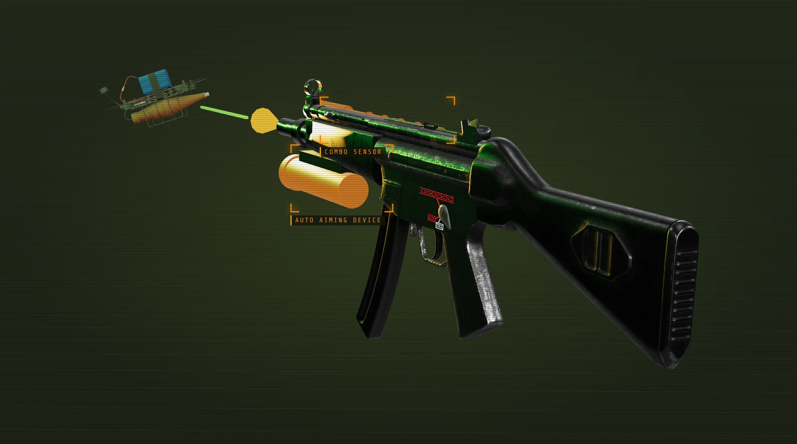 Concept visualisation: the auto aiming device tracking and intercepting a drone